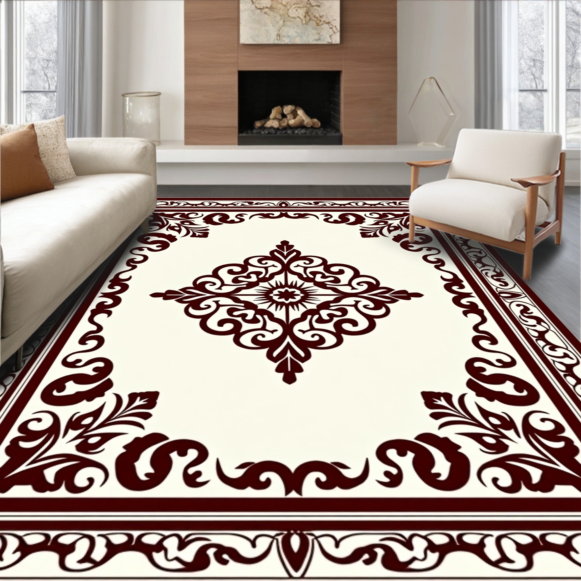 Elegant Scrollwork Medallion Traditional Design Rug