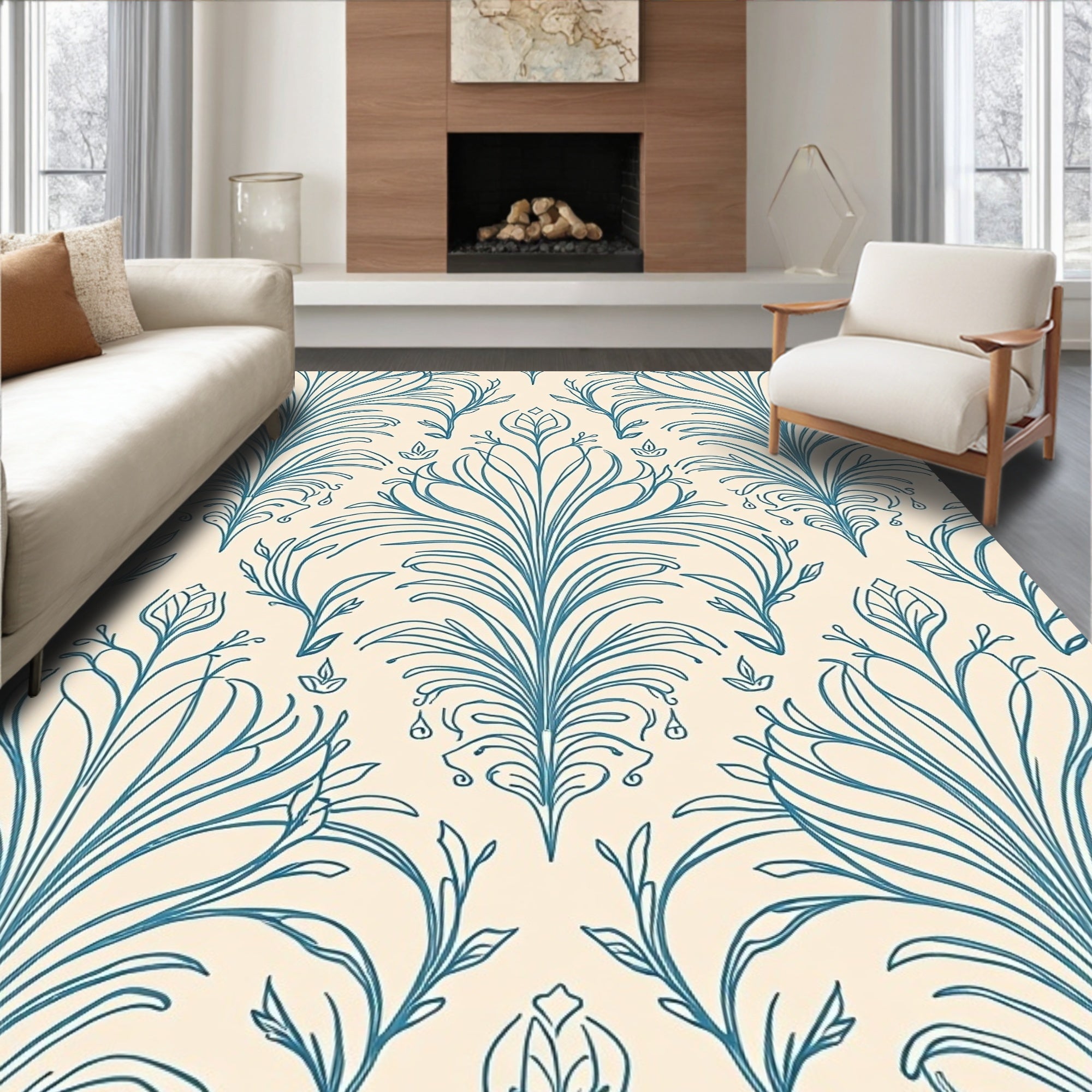 Art Nouveau Inspired Floral Design Rug