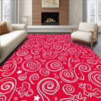 Whimsical Red Swirl Animal Sketch Rug