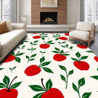 Red Apple Pattern With Green Leaves Rug