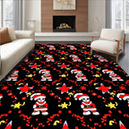 Cute Skeleton Santa Black Star Rug