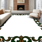 Ornate Green Brown Scroll Border Rug