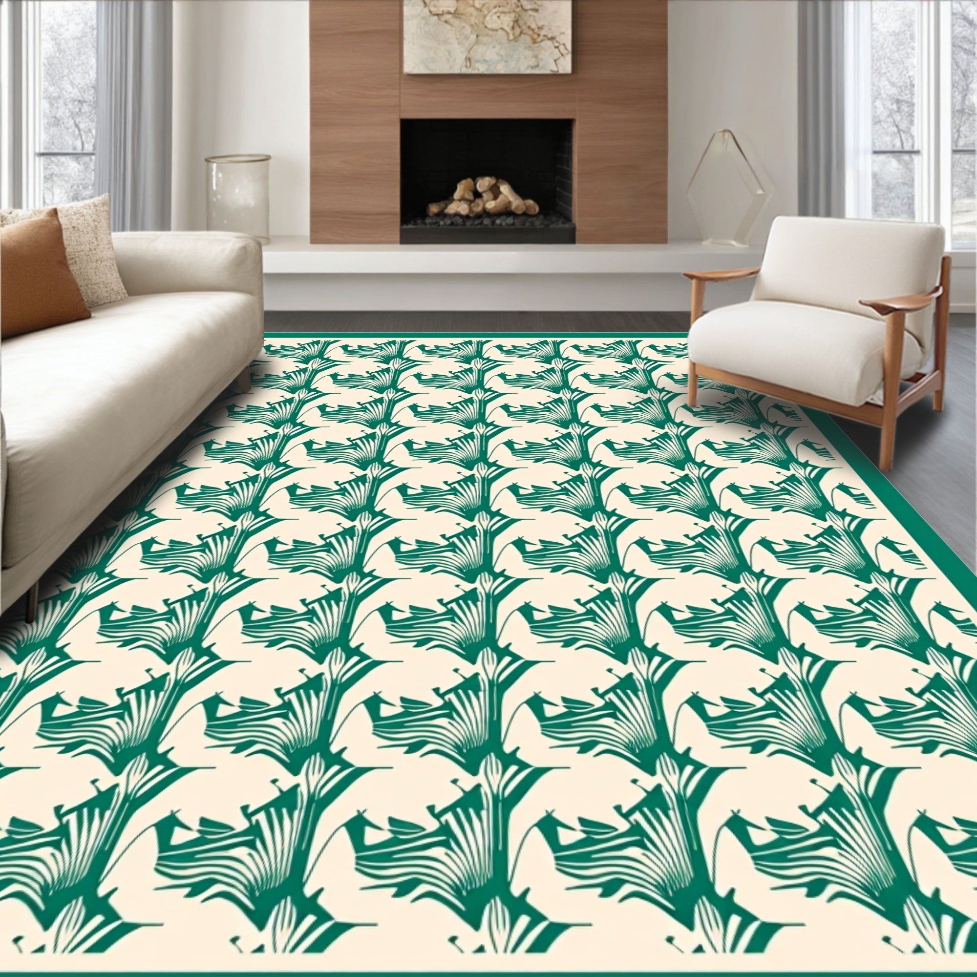 Emerald Abstract Tropical Leaf Pattern Rug