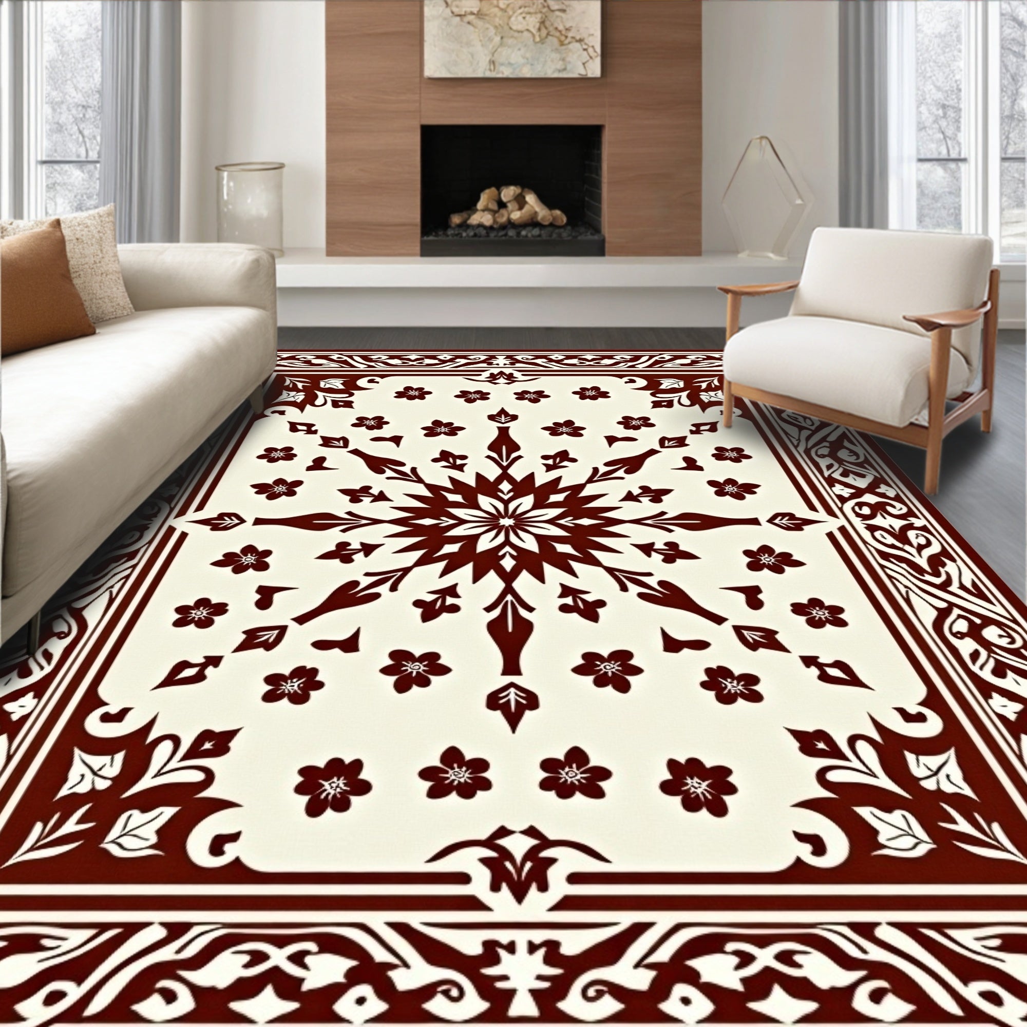 Floral Starburst Geometric Border Rug