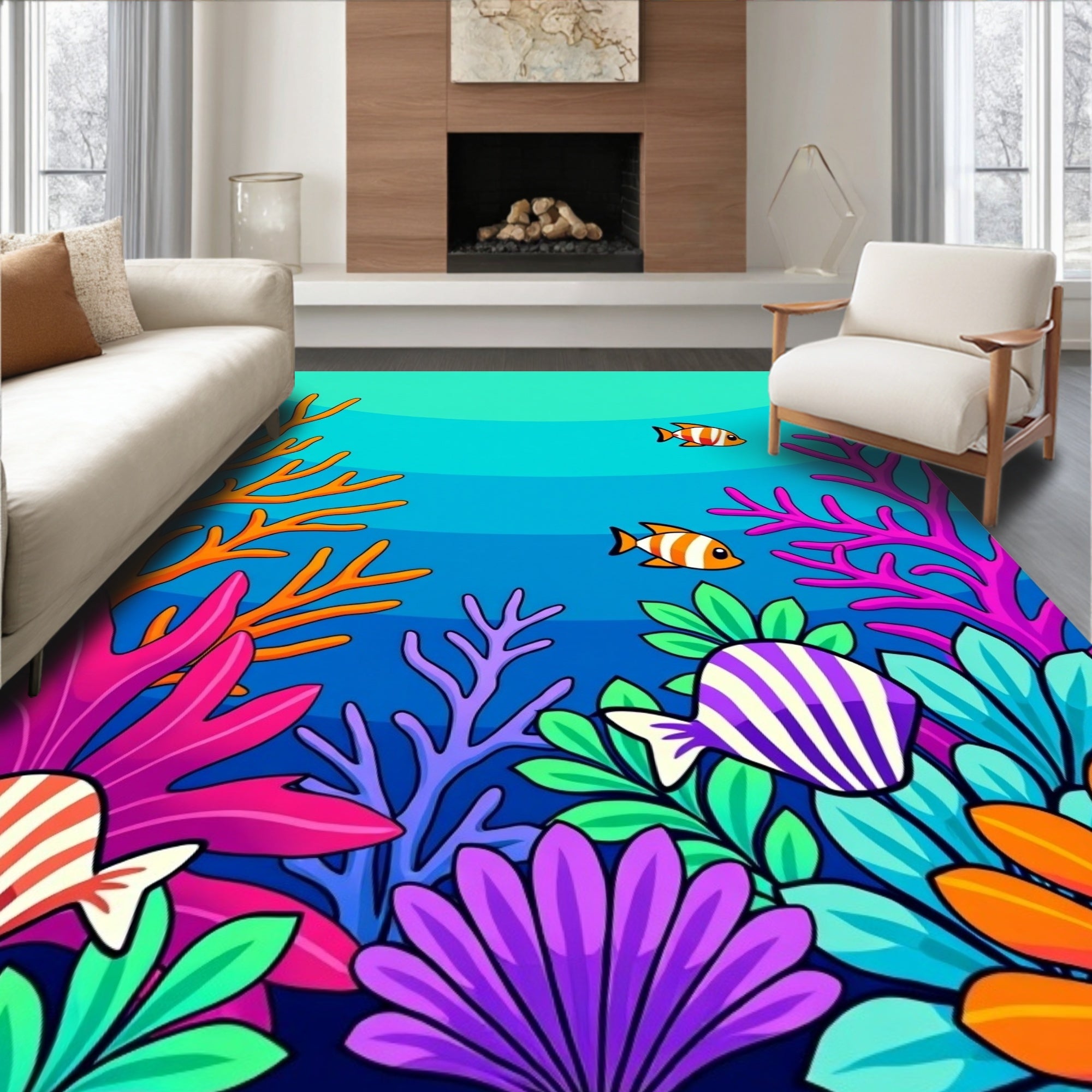 Colorful Coral Fish Aquatic Life Pattern Rug