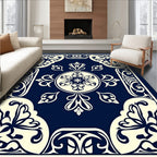 Classic Floral Medallion Navy Ivory Rug