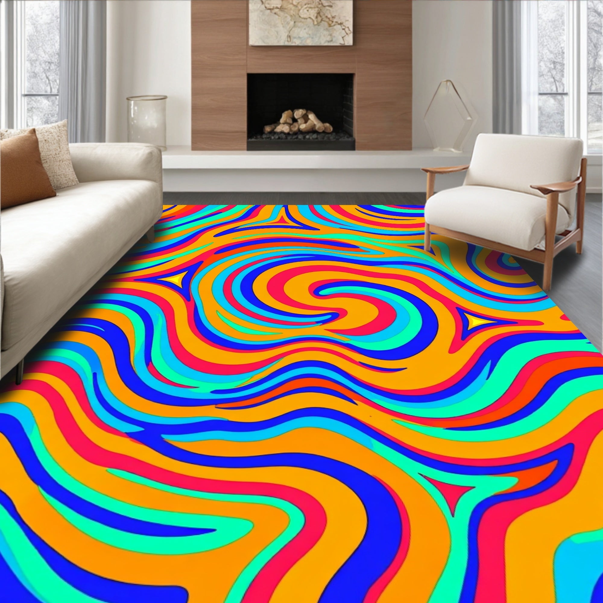 Vibrant Swirls Abstract Colorful Rug