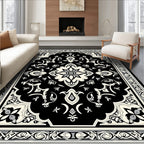 Classic Black Ivory Floral Medallion Rug