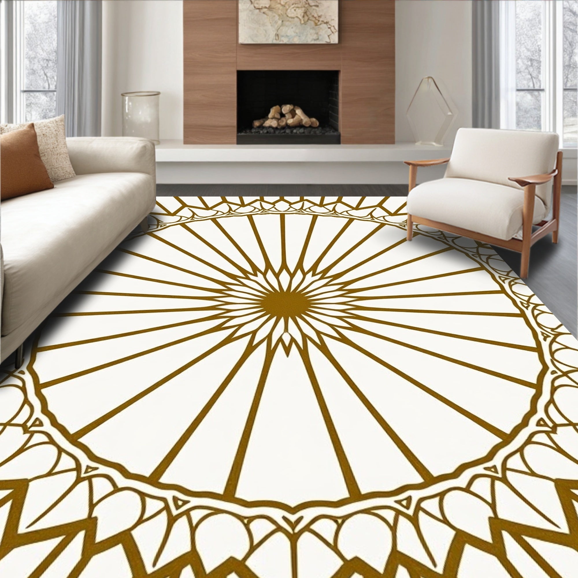 Intricate Sunburst Radial Pattern Design Rug