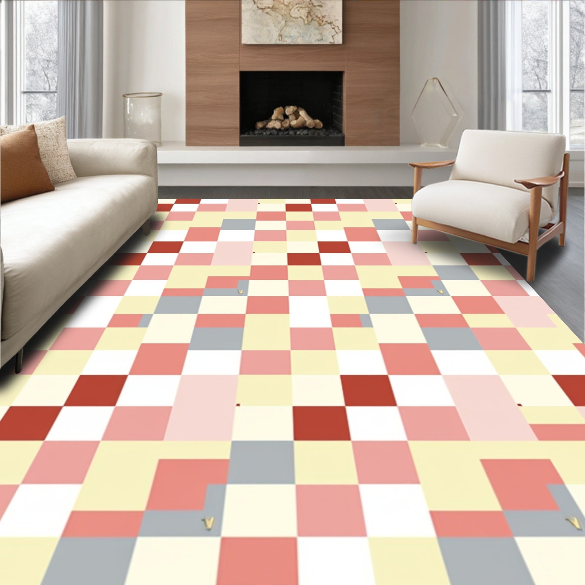 Patchwork Square Patterned Warm Tone Rug