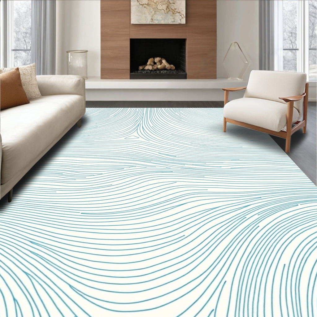 Abstract Blue Line Flow Rug
