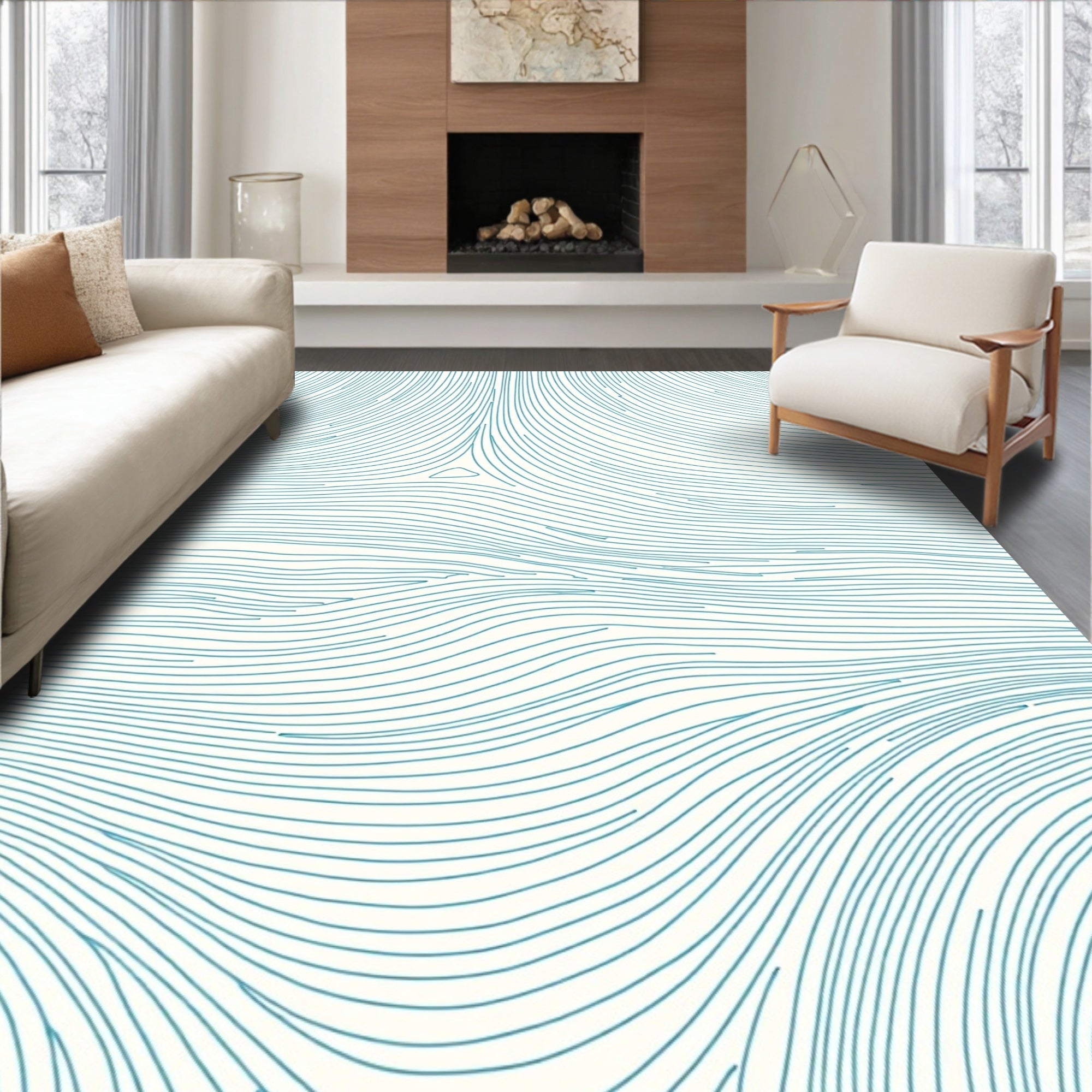 Abstract Blue Line Flow Rug