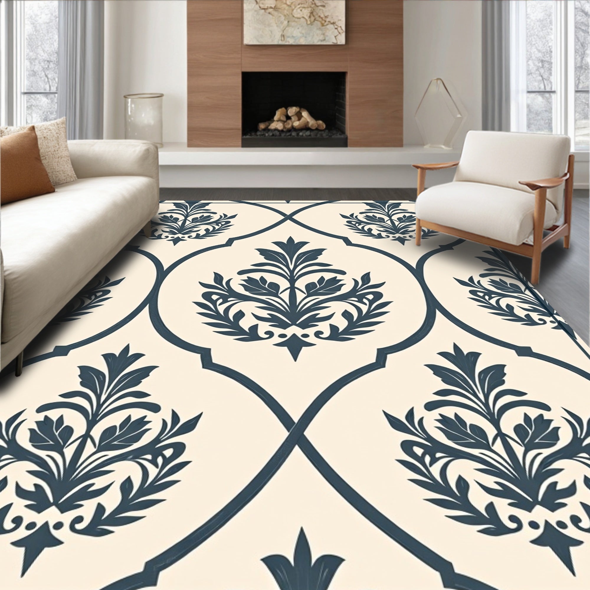 Classic Floral Damask Pattern Rug