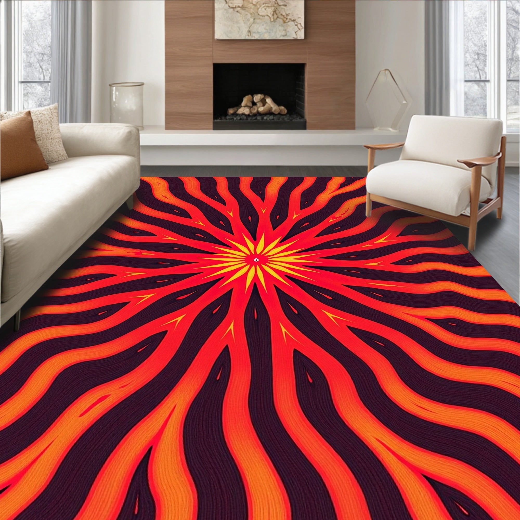 Energetic Sunburst Geometric Pattern Rug