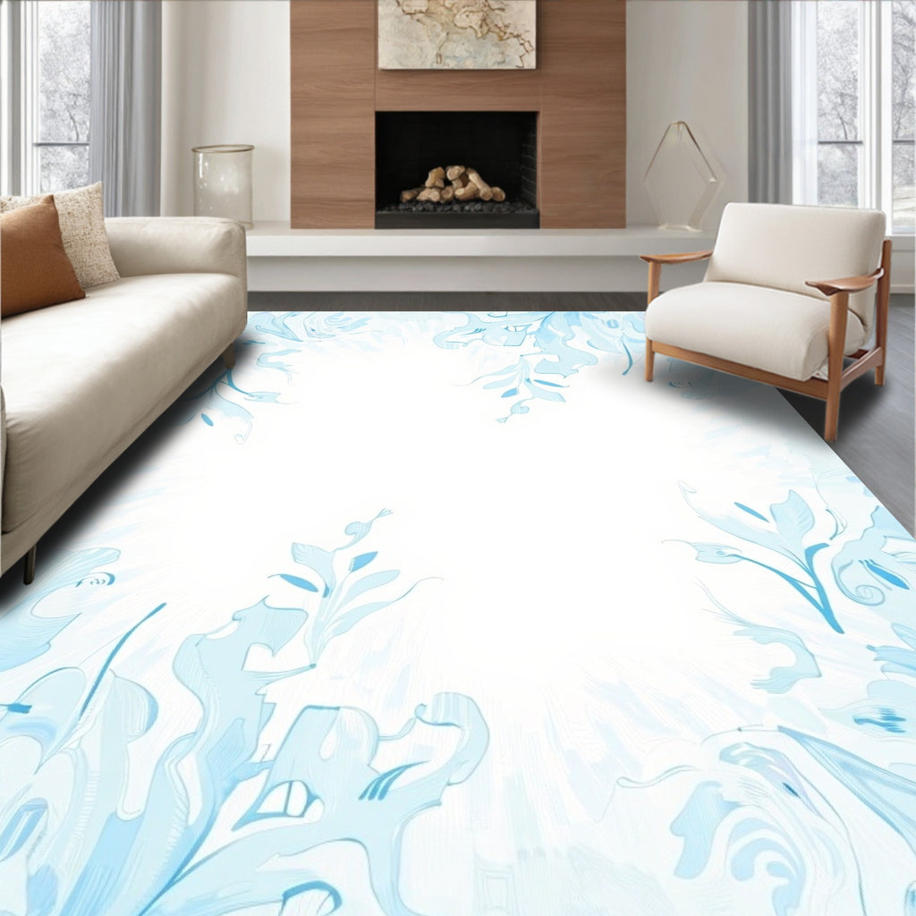 Light Blue Abstract Floral Swirl Pattern Rug