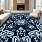 Dark Navy Floral Mandala Pattern Rug