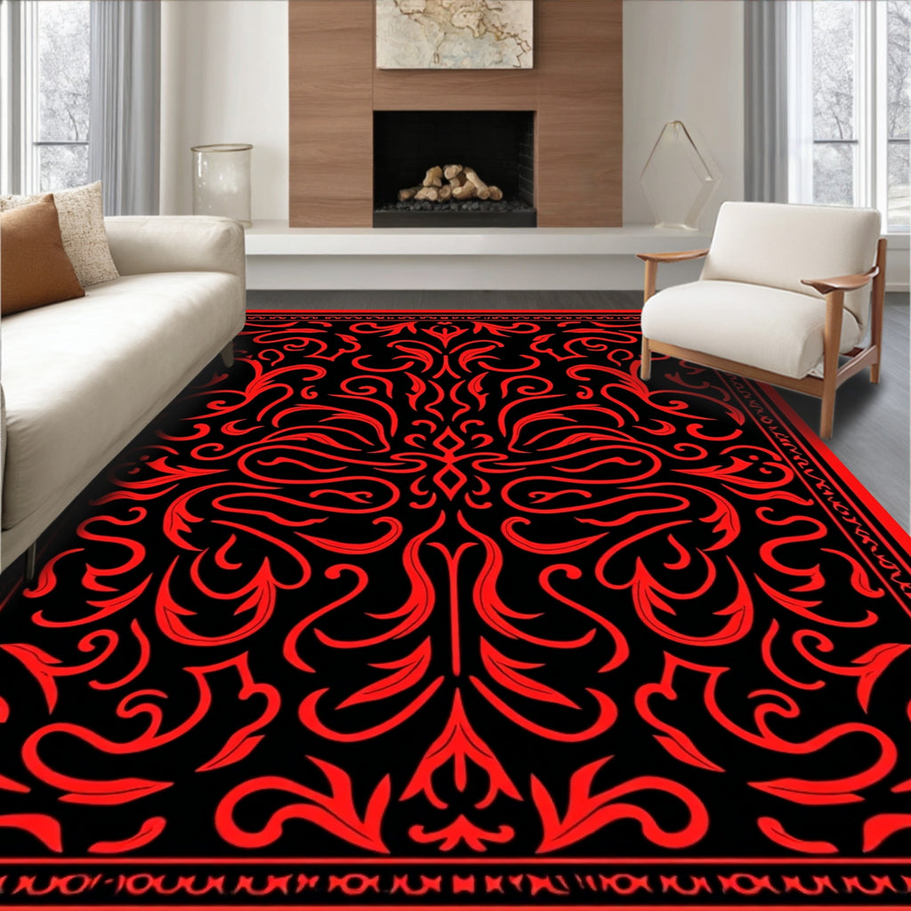 Bold Red Swirls Elegant Pattern Design Rug