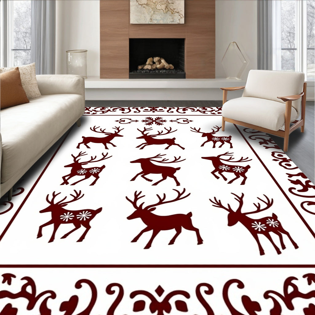 Deep Red Woodland Creature Ensemble Rug