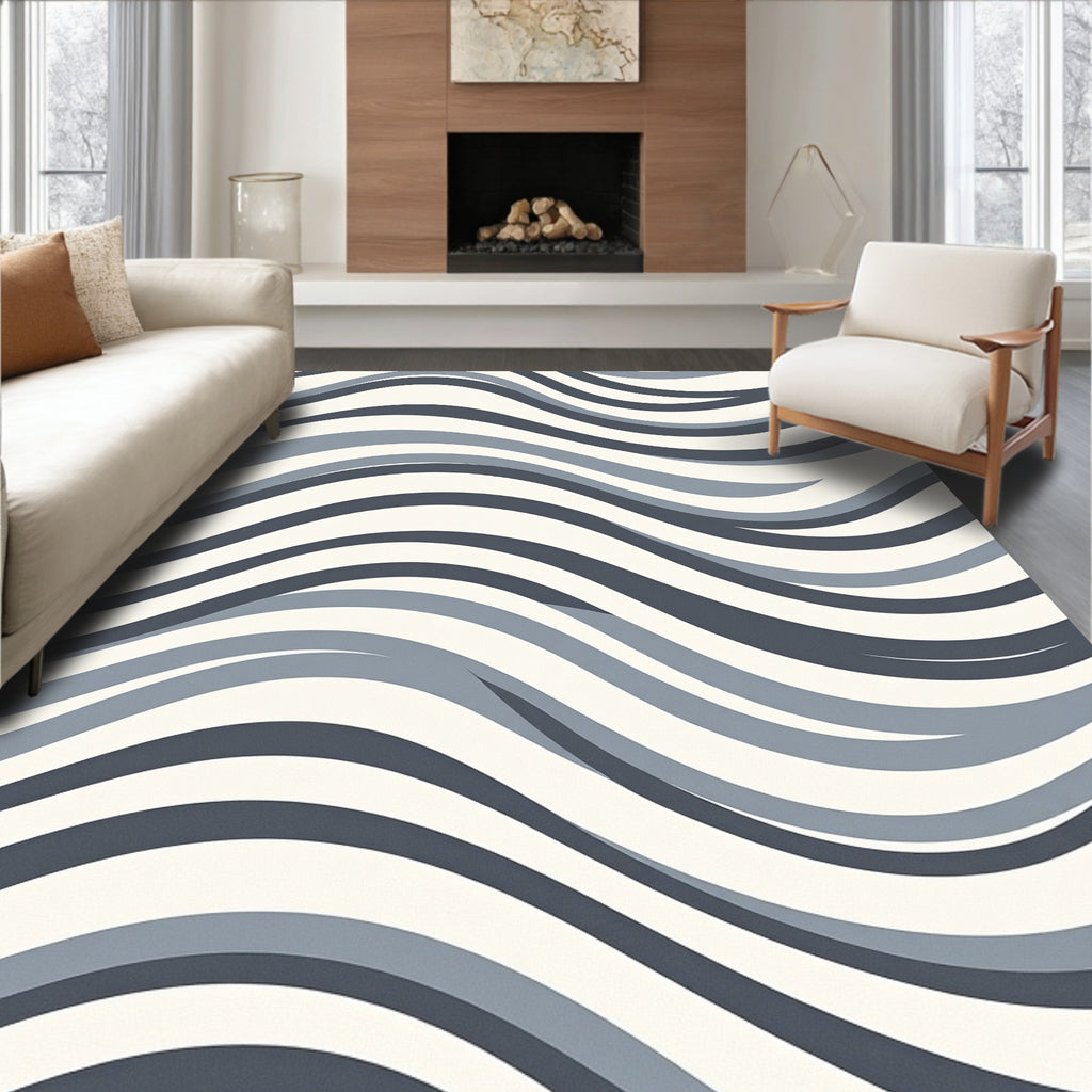 Cool Grey Wave Pattern Rug