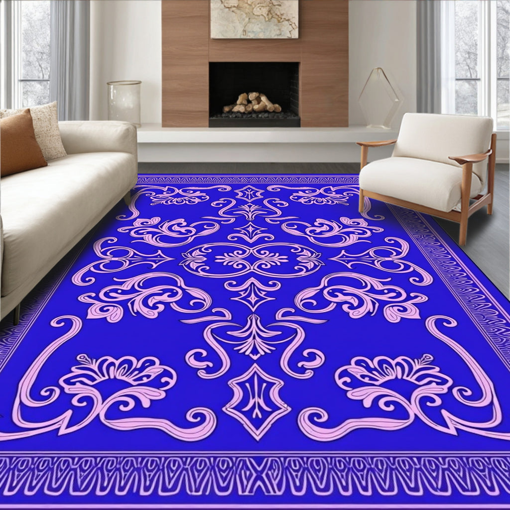 Royal Blue Floral Scrollwork Rug