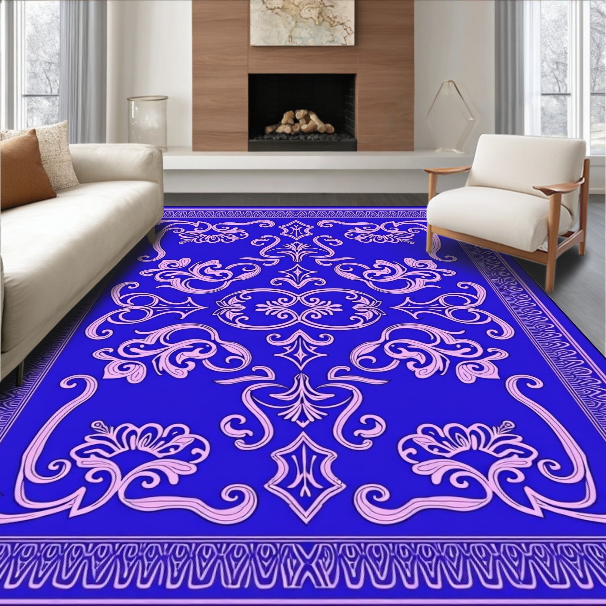 Royal Blue Floral Scrollwork Rug