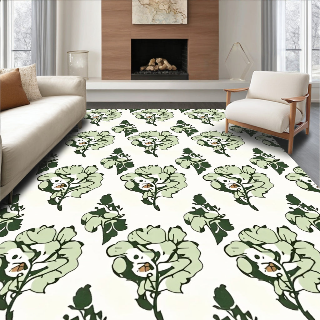 Soft Green Floral Graphic Pattern Rug