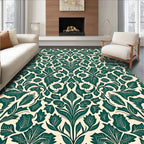 Emerald Green Scroll Floral Pattern Rug