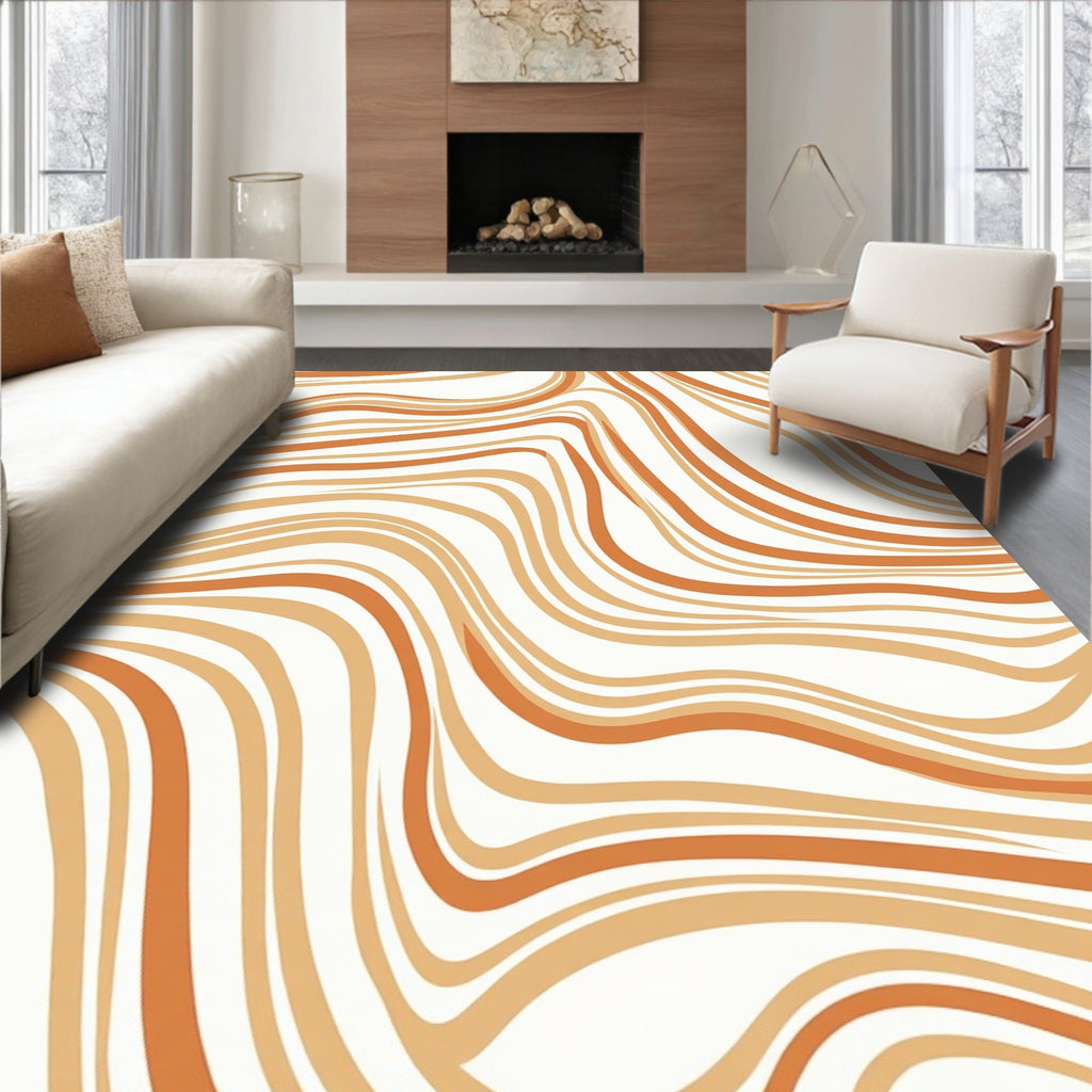 Orange Beige Swirl Abstract Pattern Rug