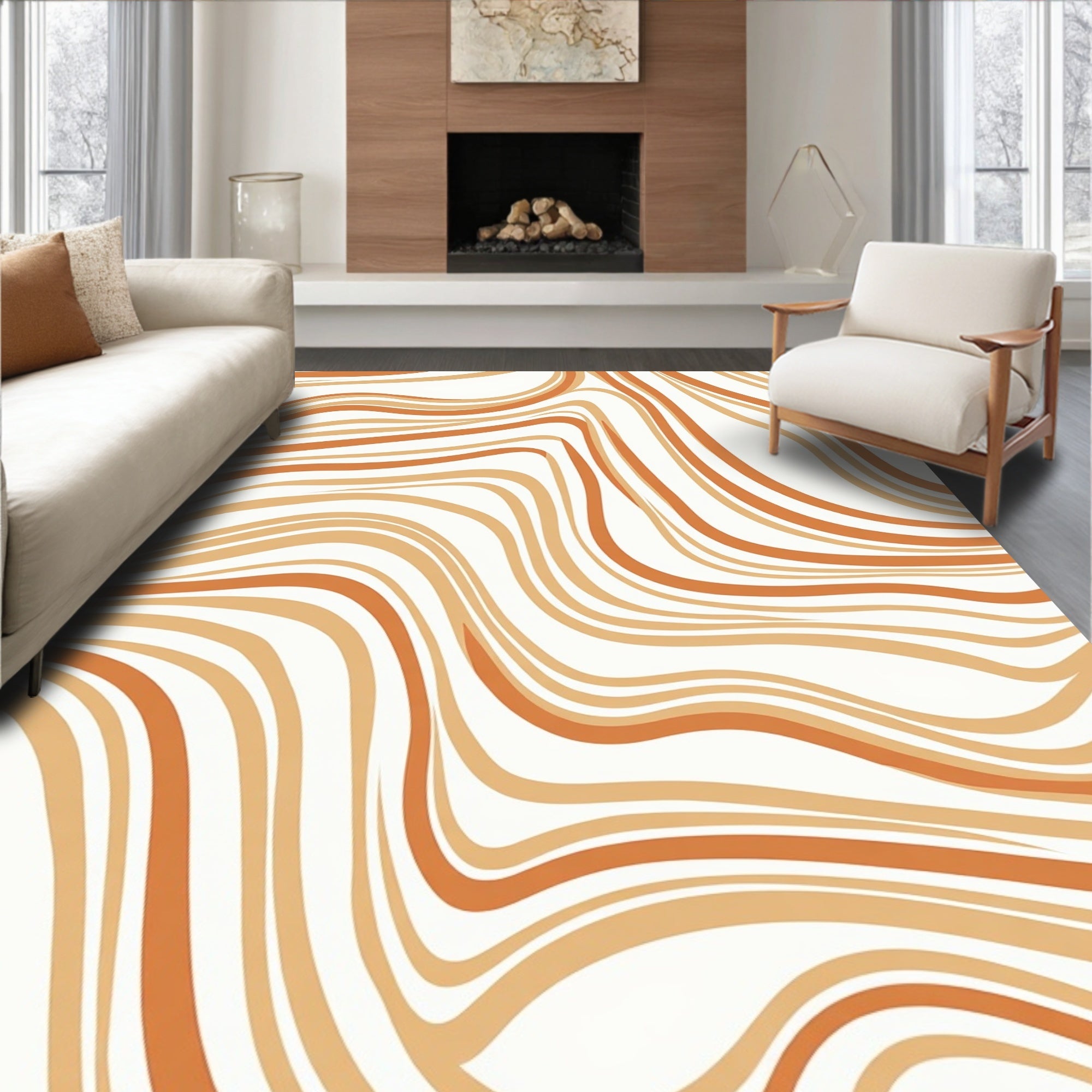 Orange Beige Swirl Abstract Pattern Rug