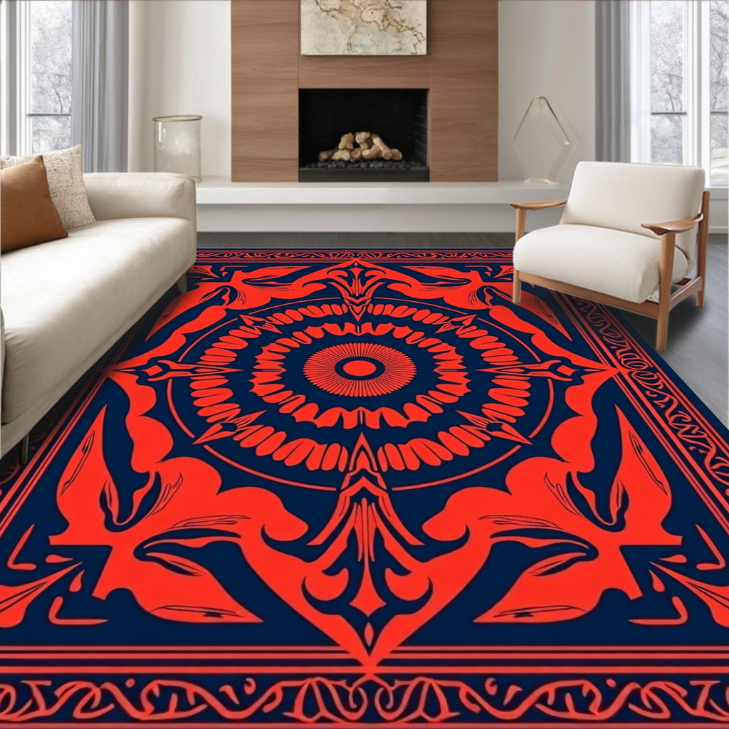 Intricate Crimson Fiery Mandala Rug