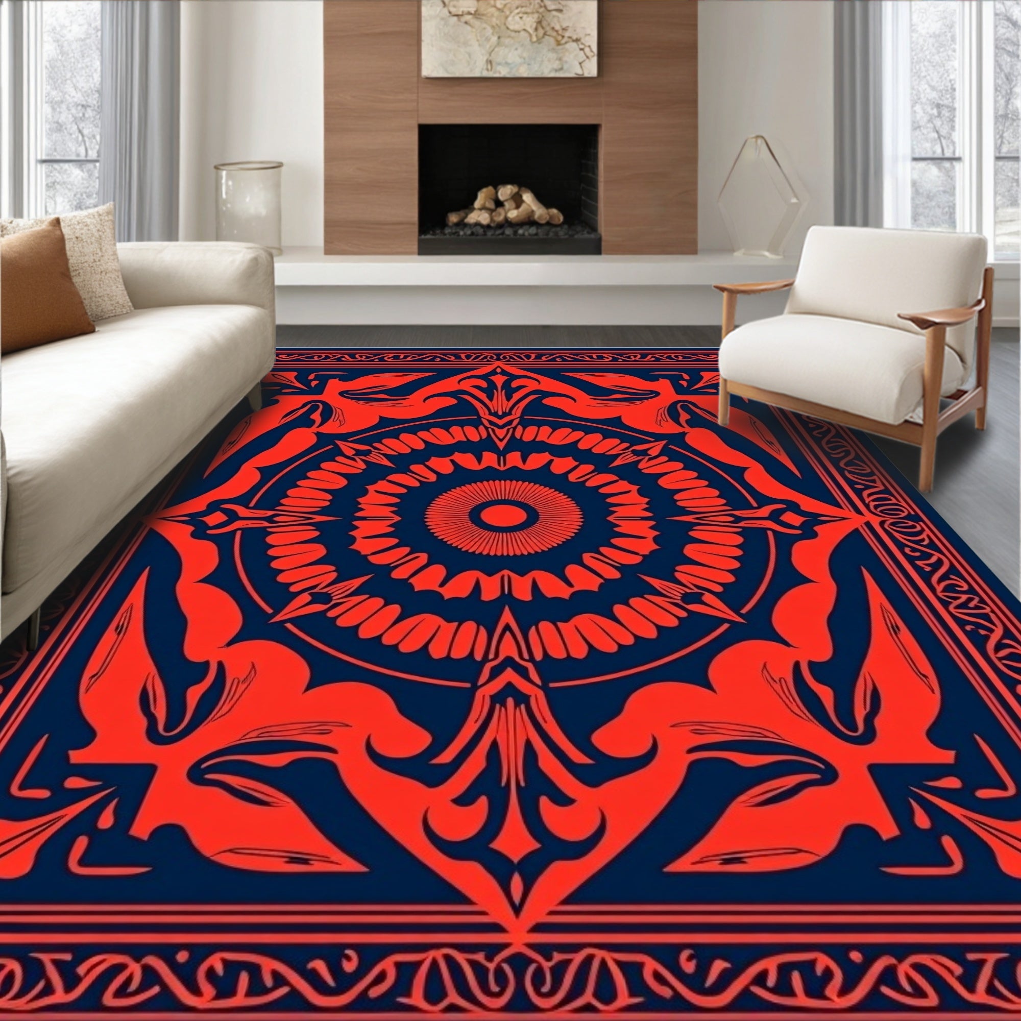 Intricate Crimson Fiery Mandala Rug