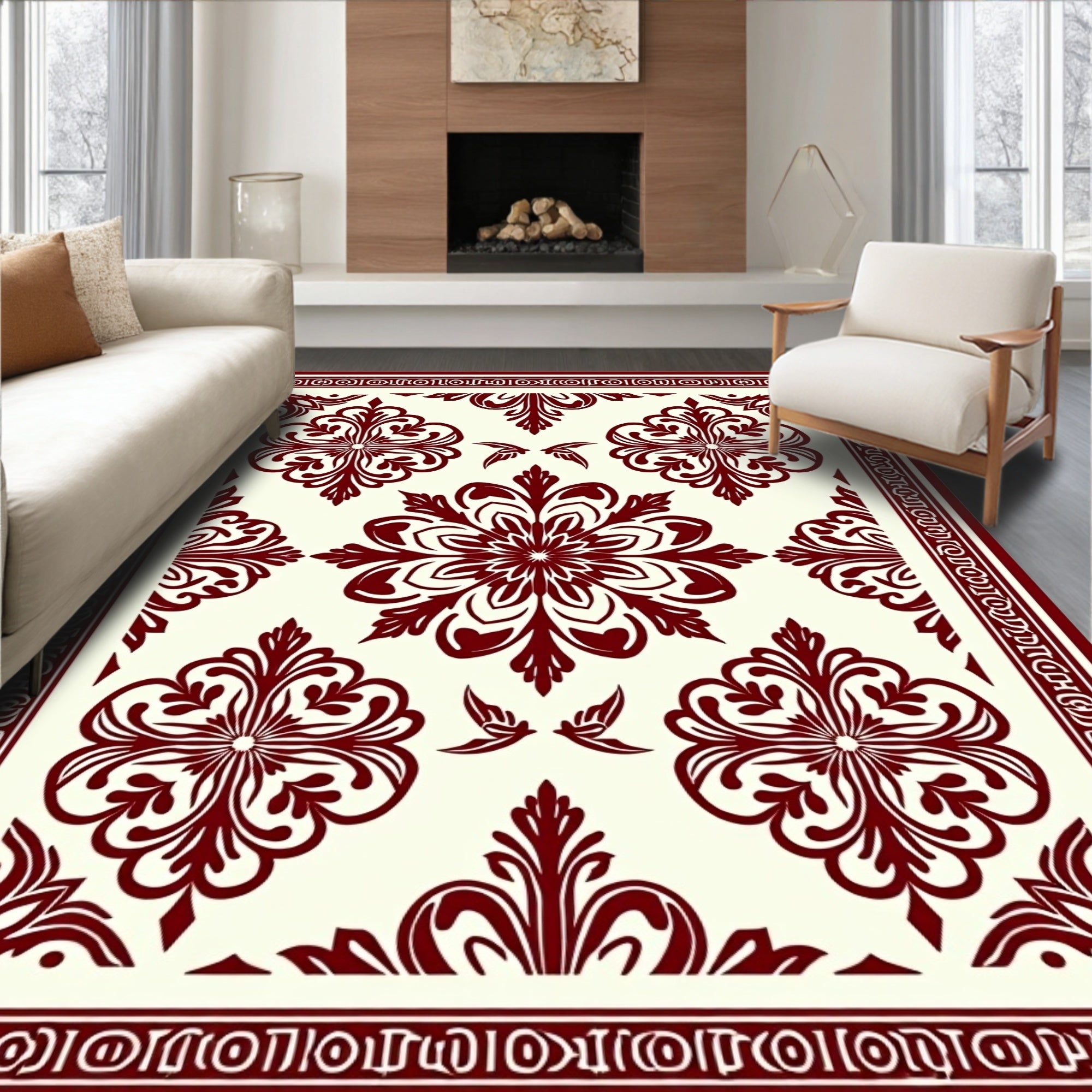 Rich Floral Damask Pattern Rug