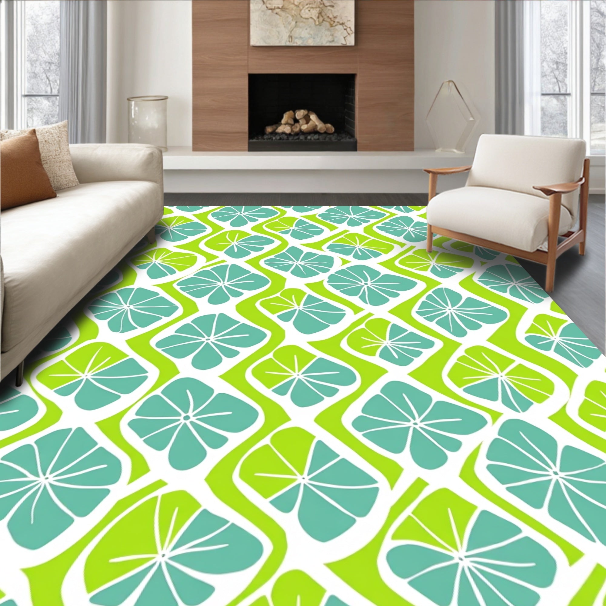 Retro Floral Pattern Lime Green Rug