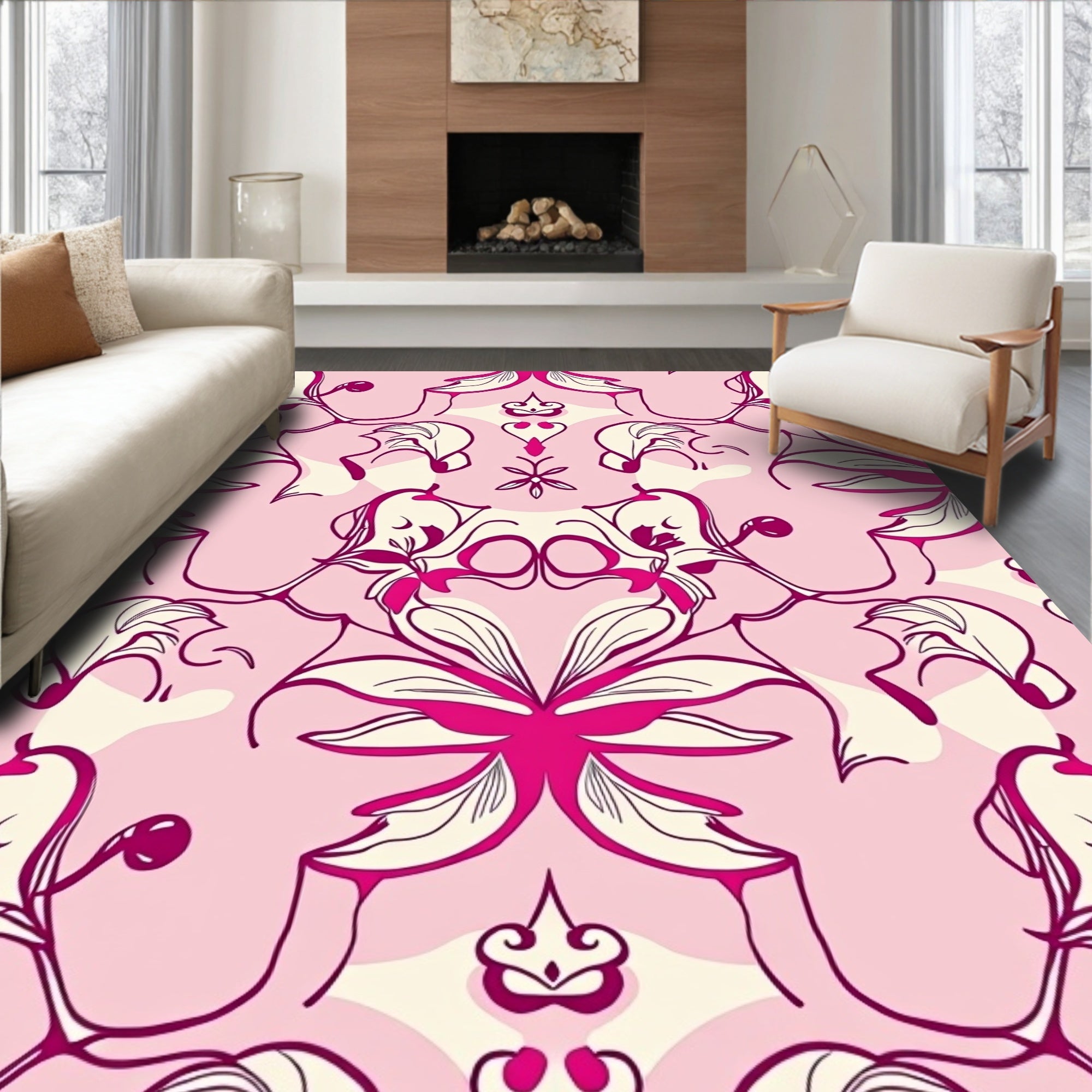 Fuchsia Floral Swirls Pattern Rug