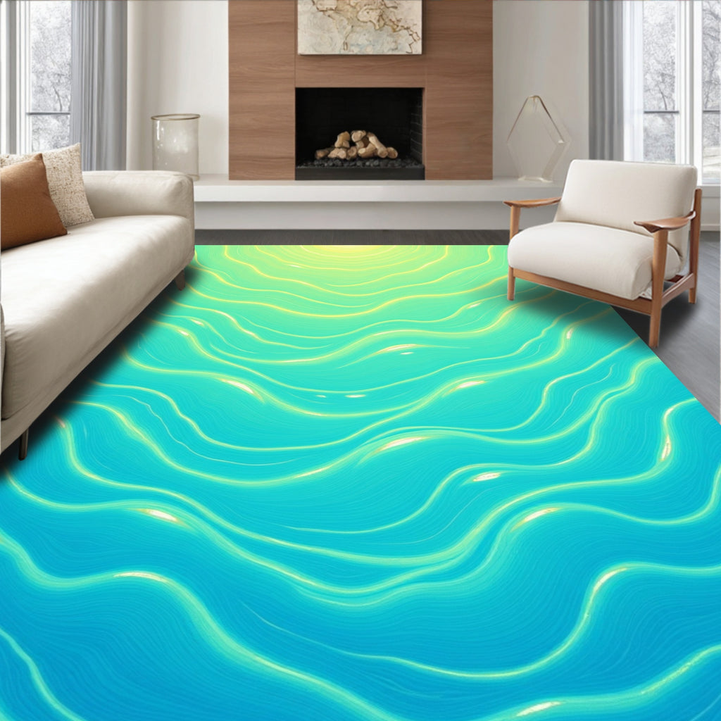 Aqua Yellow Wavy Lines Rug