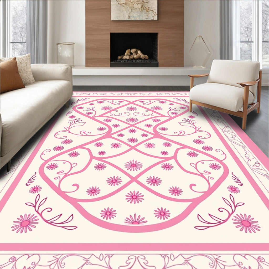Pink Floral Vine Medallion Rug