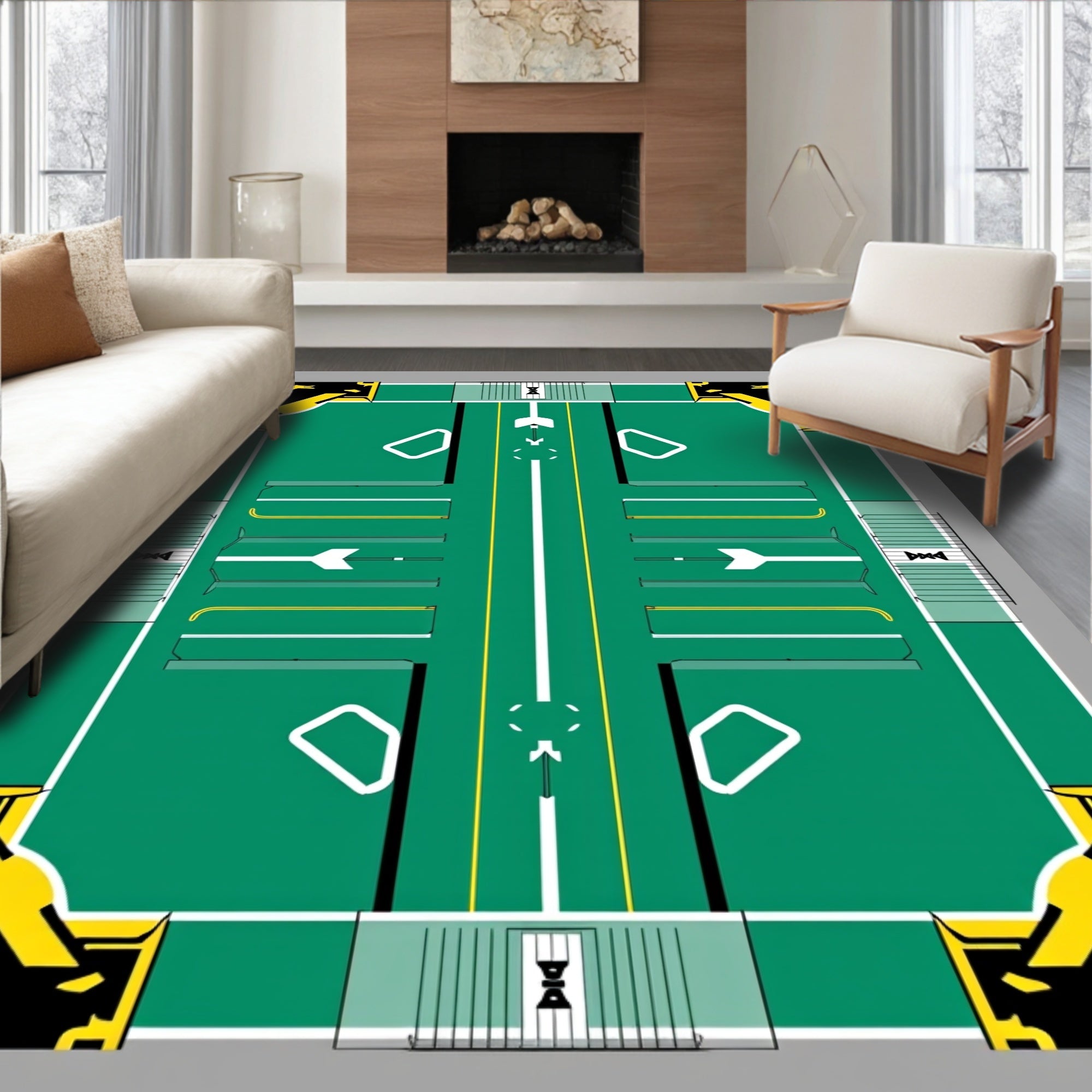 Bold Green Yellow Geometric Design Rug