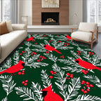 Cardinal Birds Red Berries Pattern Rug