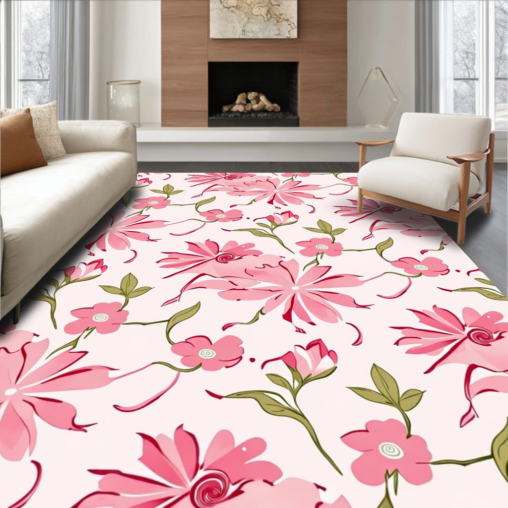 Pink Floral Blossom Pattern Rug