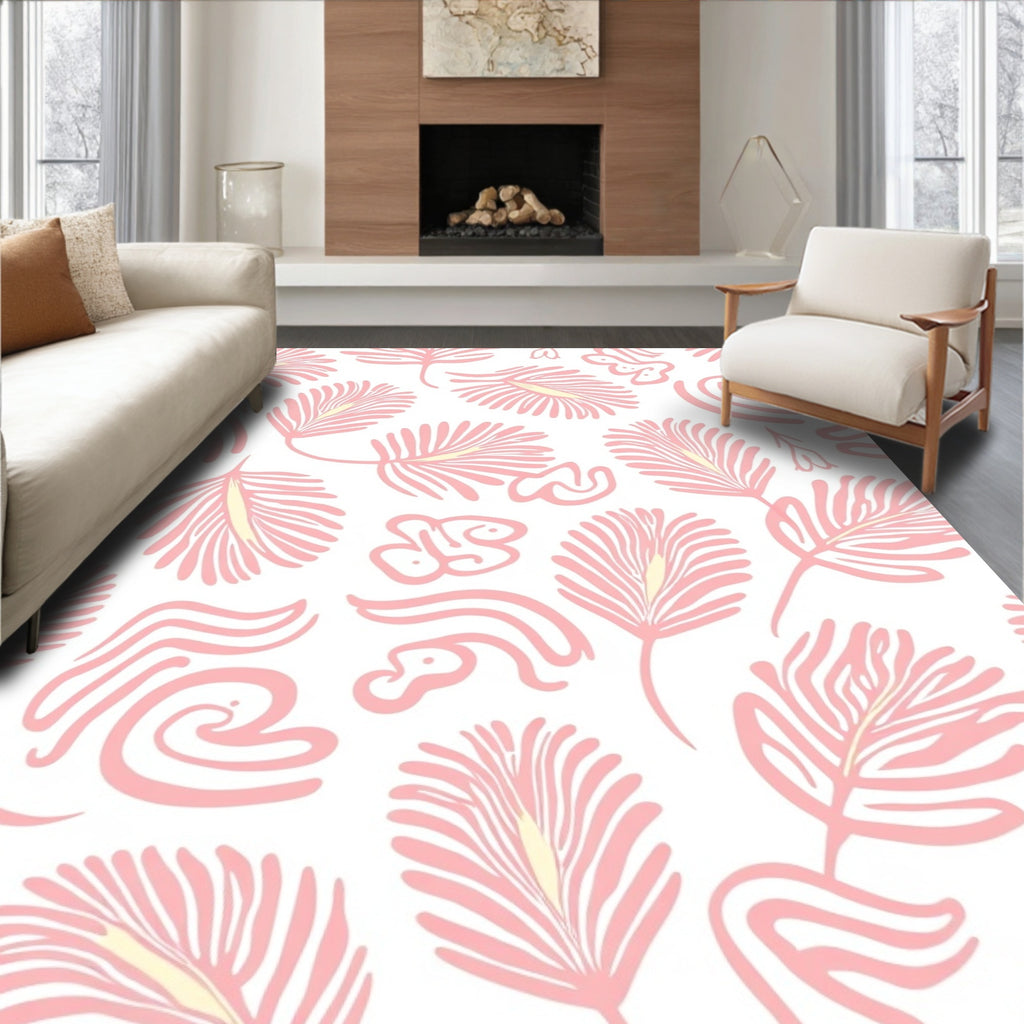 Abstract Pink Feather Swirl Design Rug