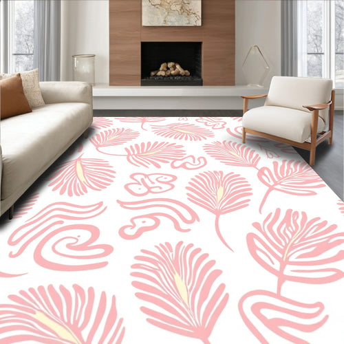Abstract Pink Feather Swirl Design Rug