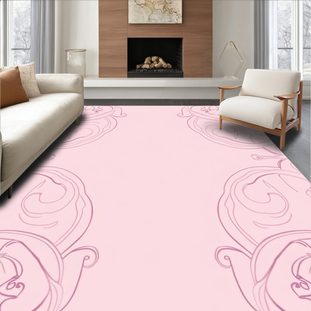 Pink Floral Swirl Line Art Rug