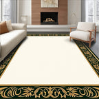 Elegant Gold and Green Floral Border Rug