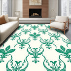 Classic Green Floral Damask Pattern Rug