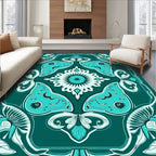 Art Nouveau Teal Floral Mandala Design Rug