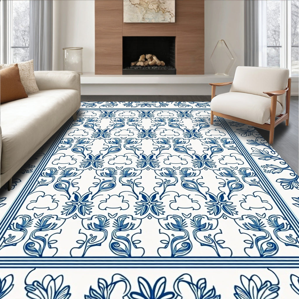 Delicate Blue Floral Pattern Design Rug