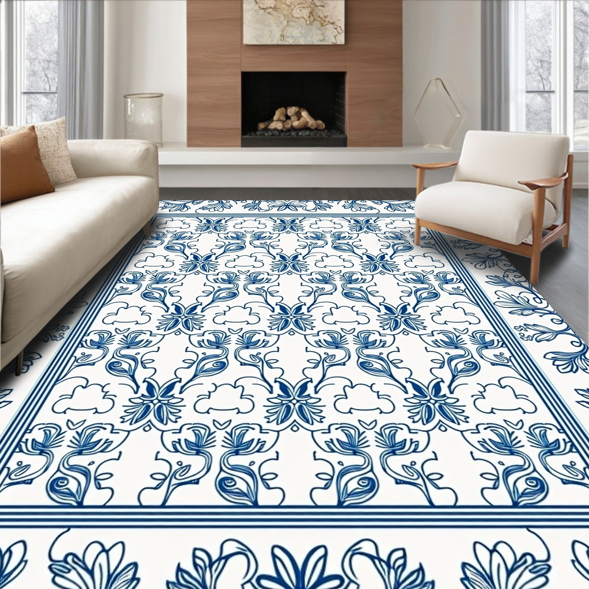 Delicate Blue Floral Pattern Design Rug