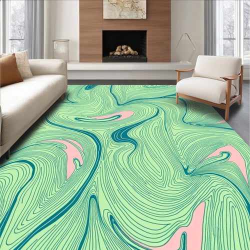 Abstract Flowing Lines Green Pattern Rug