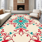 Regal Red Teal Floral Mandala Design Rug