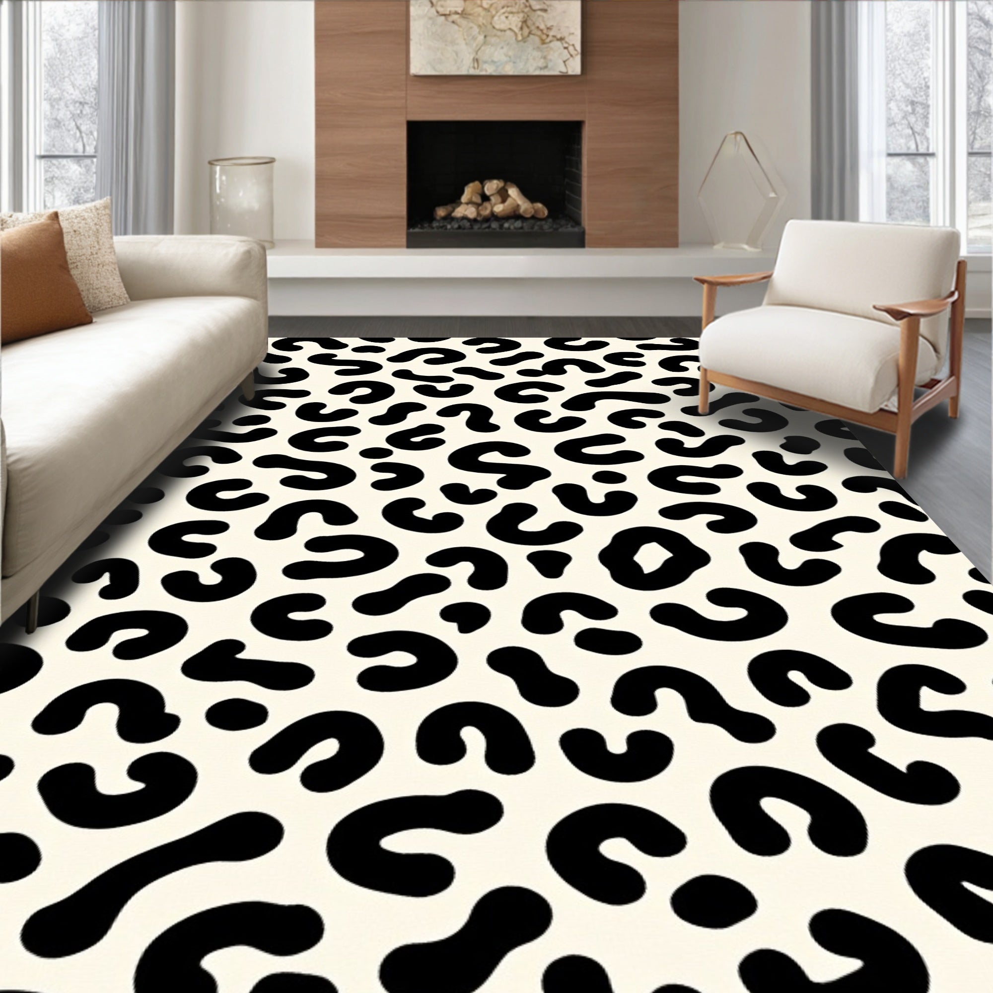 Modern Leopard Spot Print Pattern Rug